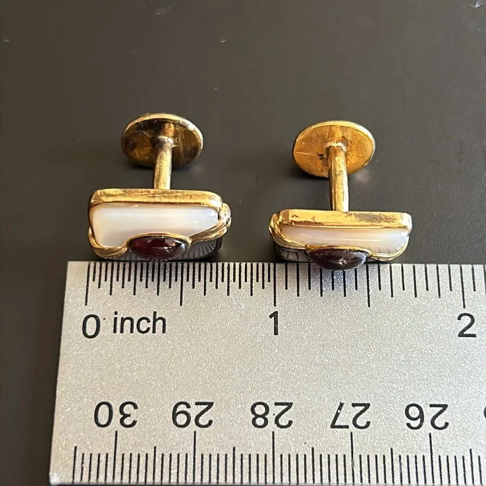 Vintage Kylo Sterling Silver Gold plated Garnet MOP Cufflinks